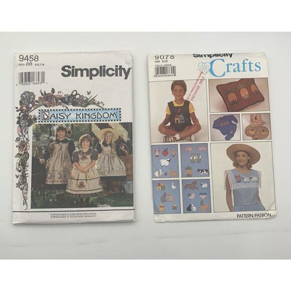 Vintage Lot Of 2 Simplicity Patterns Little Girls Dress / Pinafore & Appliqués - Picture 1 of 5